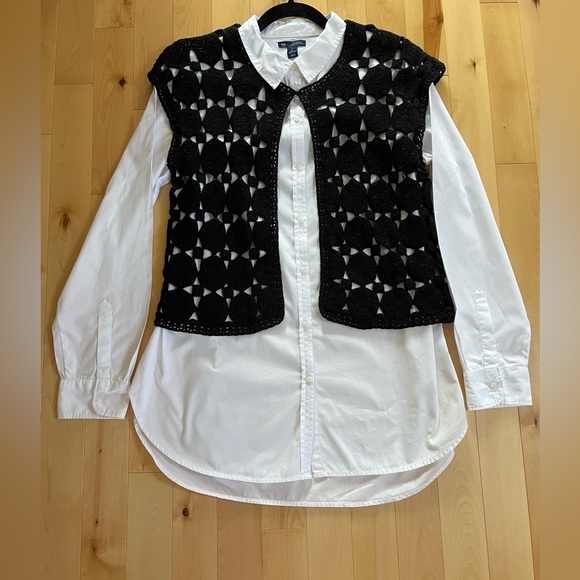 Bundle - The Gap 100% Cotton Shirt + Liz Claiborne 100% Cotton Crocheted… - Picture 1 of 14